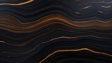 Dark wavy lines with golden accents abstract background