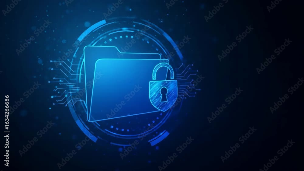 Poster secured digital data folder - an animated graphic depicts a digital folder icon secured by a padlock