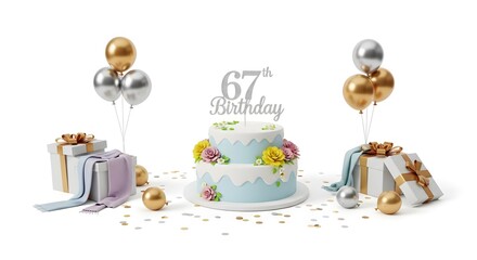 67th Birthday Celebration with Cake and Gifts