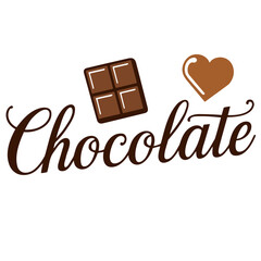 Chocolate lettering with a chocolate bar and heart shape illustration