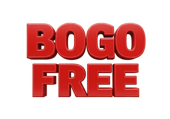 Isolated Bold 3D 'BOGO FREE' Text in Glossy Red