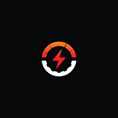 Dynamic Electricity Circle Logo Concept with Gear and Speedometer Elements