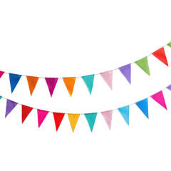 Fototapeta premium Colorful fabric bunting adds festive atmosphere for celebrations in various locations throughout the year