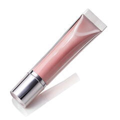 Single tube of pink lip gloss or cosmetic cream, isolated on white background