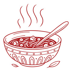 Steaming bowl of noodles with spoon soup
