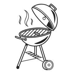 Black and white barbecue grill with smoke outdoor cooking