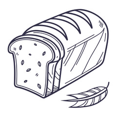 Sliced loaf of bread with seeds and feather vector