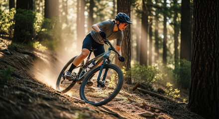 Female cyclist riding a mountain bike