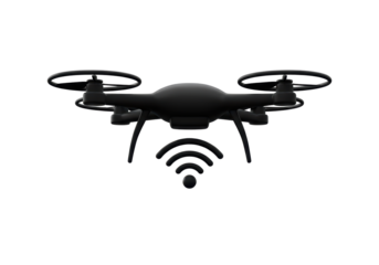 Isolated Black Drone with Wireless Connection Signal
