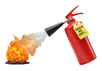Isolated Fire Extinguisher Putting Out a Burning Fire, Deals So Hot