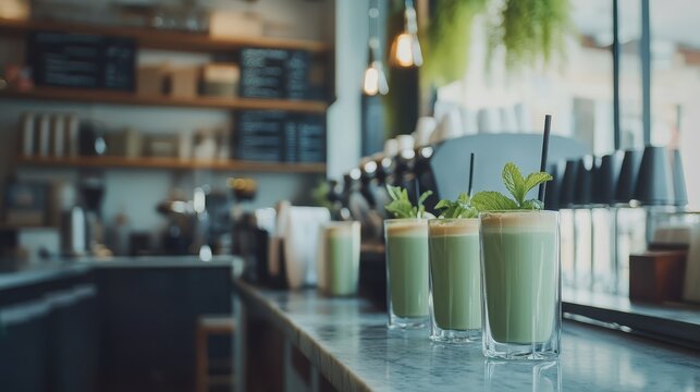 Refreshing Green Smoothies in a Cozy Café Setting