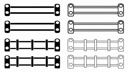 Obraz premium Illustration showing various types of connecting bars with circles on each end in black and white design silhouette