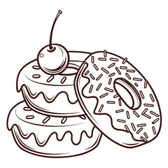 Stacked donuts with cherry topping sprinkles sweet