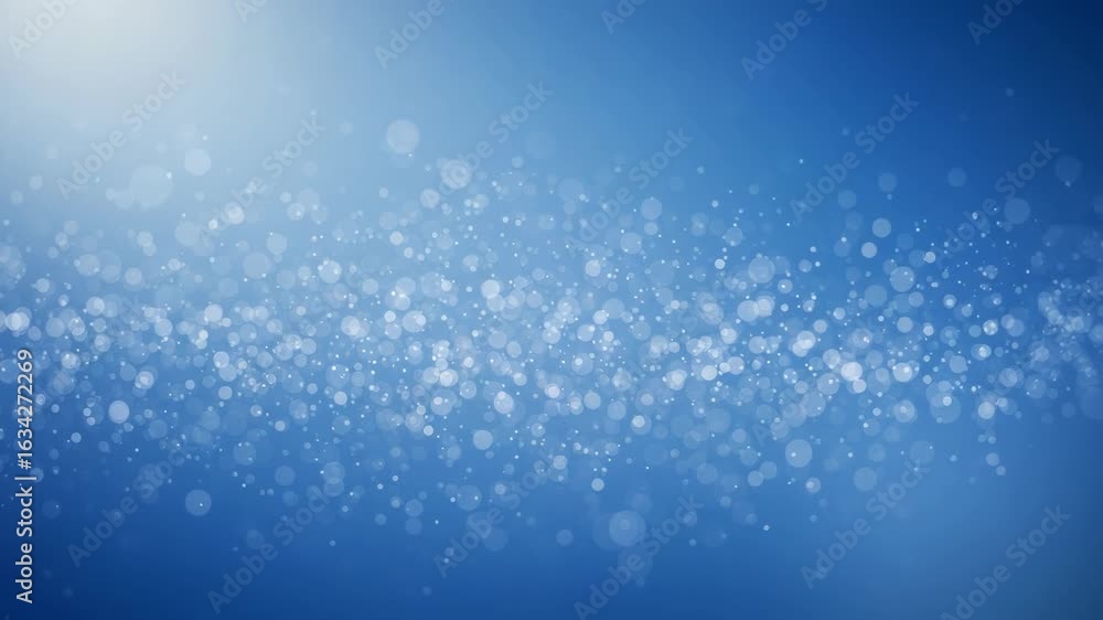 Poster soft blue abstract background with scattered bokeh lights and sparkles, creating a dreamy and magica
