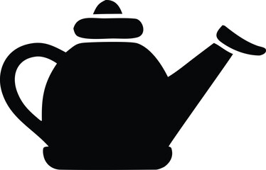 A simple black silhouette of a classic watering can with a curved handle and a long spout perfect for garden illustrations