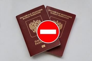 Two foreign passports of the Russian Federation with the sign "No entry" on them.