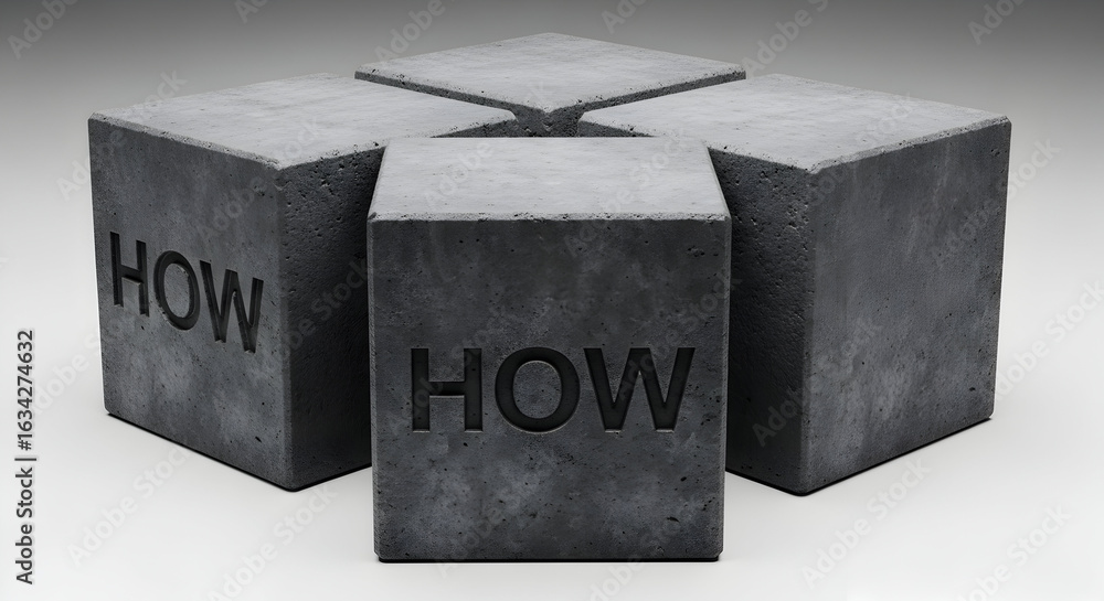 Poster concrete cubes with how question on a white background problem solving concept