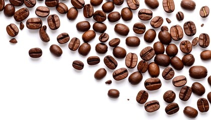 Obraz premium Roasted coffee beans scattered on white background (1)