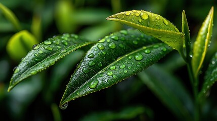 Dew Matrix Chaos Theory: Droplet Cluster Chaos on Vibrant Leaf Surface for Science of Complexity Ads, Natural Systems Visuals