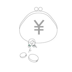 財布に押しつぶされる女性のイラスト