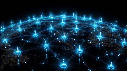 Fototapeta premium Global network connectivity visualized on a detailed earth model.