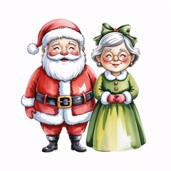 Santa and Mrs. Claus: A festive illustration of Santa Claus and Mrs. Claus, the epitome of holiday cheer, standing side by side and spreading warmth and happiness.