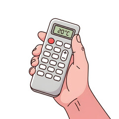 Quickly adjust your environment comfort by holding an air conditioning remote control with digital display set to 20 degrees Celsius.