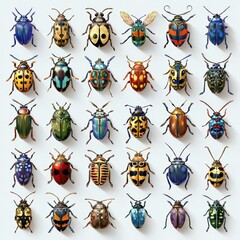 bug cluster PNG, various tiny bugs, isolated icons