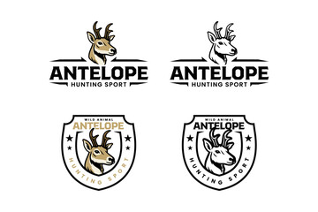 American antelope wild animal retro logo vector design set for hunting sport club. Antelope head vintage badge logo graphic collections. Wild antelope mascot illustration label element designs © salzcreative