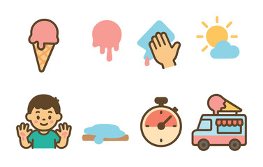 Fototapeta premium Melting Ice Cream Icons. Flat vector mini-illustrations ice cream melting in colors children's illustrations: