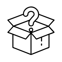 Open box with question mark in simple outline vector style