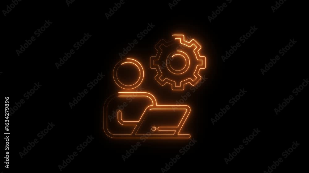 Aufkleber animated neon icon of person working on laptop with gear symbol representing technology solutions an