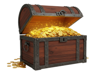 Isolated Treasure Chest Overflowing with Gold Coins and Sparkling Light