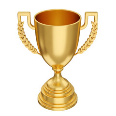 Celebrate victory with this gleaming golden trophy adorned with laurel leaves, symbolizing achievement and ultimate success.