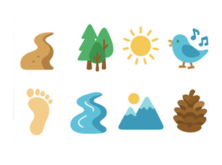 Nature Therapy Icons. Flat vector mini-illustrations Nature therapy in colors children's illustrations: