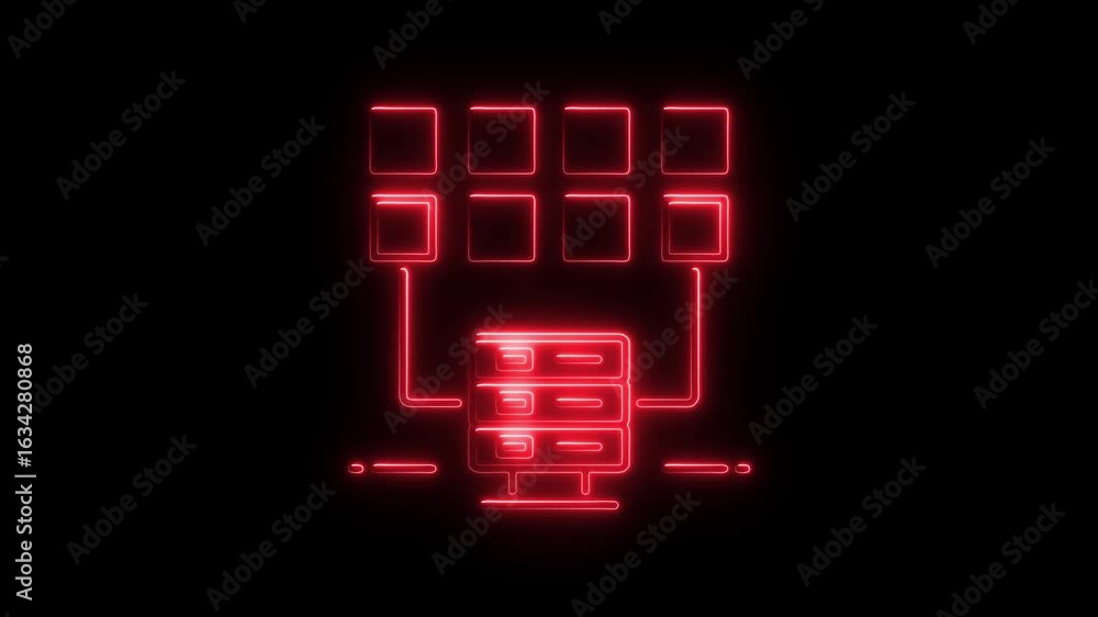 Poster futuristic data center server rack neon glow animation abstract digital network technology concept r