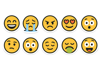 Fototapeta premium Emoji expressions vector set displaying various feelings and emotions for digital communication use cases on transparent background