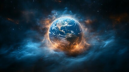 Obraz premium Earth in a vibrant cosmic nebula.