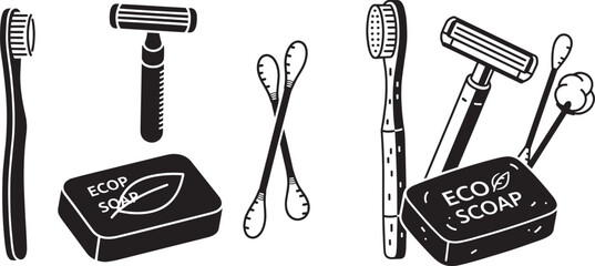 Vector art of eco friendly personal care items isolated on white background