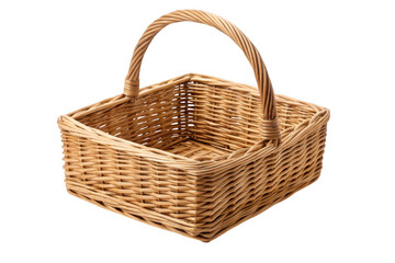 Wicker basket with handle isolated on transparent background