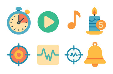 Fototapeta premium Wellness Countdown Icons. Flat vector mini-illustrations Countdown timer for wellness sessions in colors