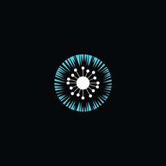 Stylized celestial body illustration, geometric pattern on a black background