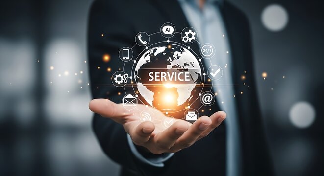 Global business operations managed through innovative digital service network connecting clients worldwide with seamless support and communication solutions