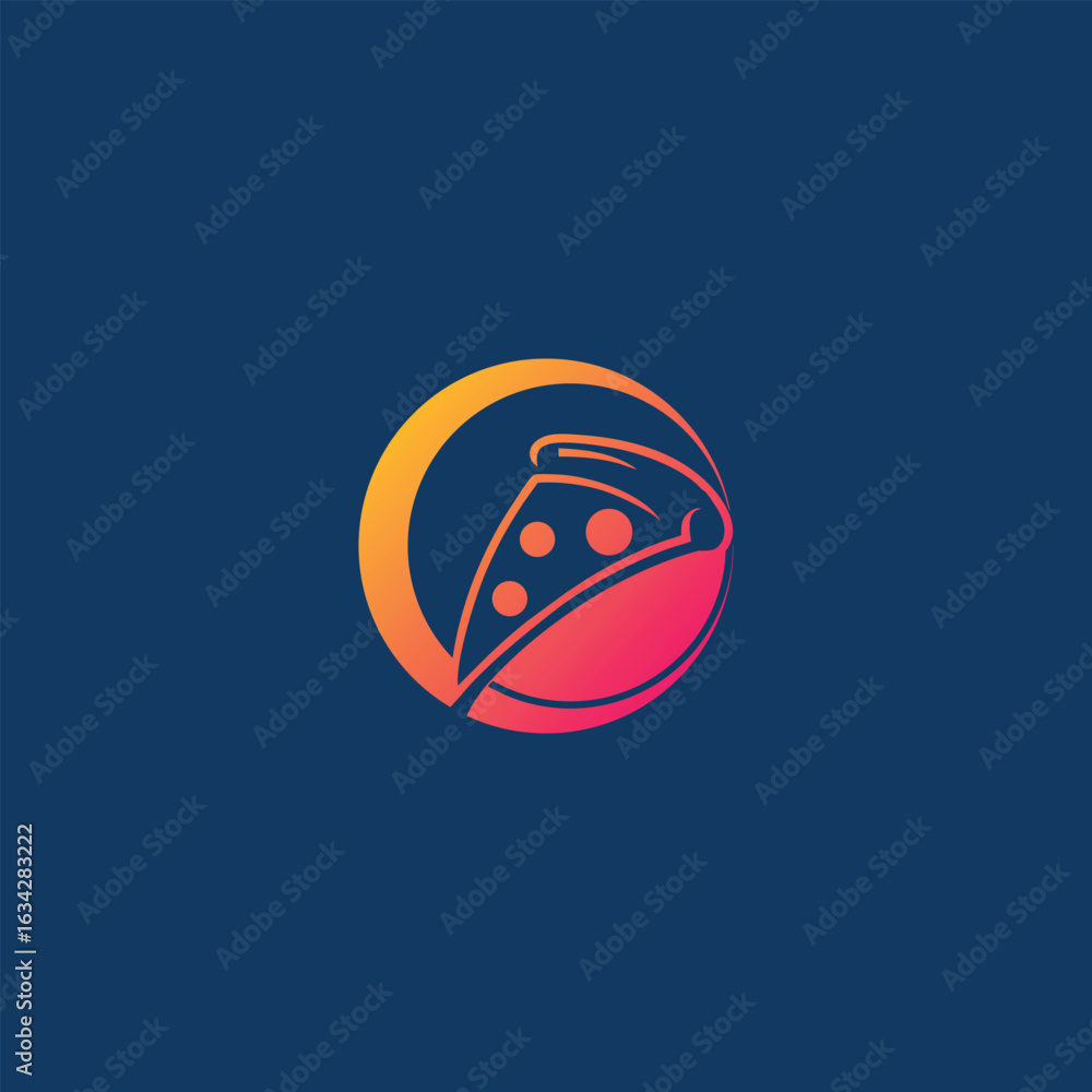 Poster stylized pizza slice in circle with gradient colors against a dark background