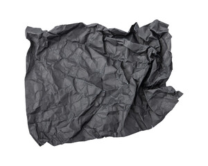 Black crumpled paper isolated on transparent background