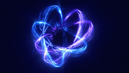 right glowing energy ring shaped like an atom with swirling blue and violet light trails