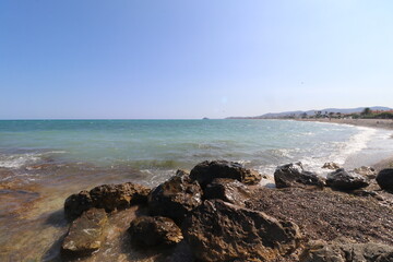 Views of the tourist city of Peníscola, its Castle and its beach, on the Mediterranean Sea, in the Baix Maestrat