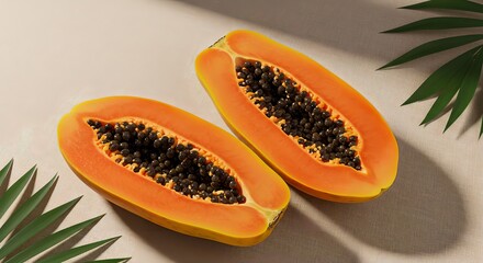 Fresh Papaya Halves with Seeds
