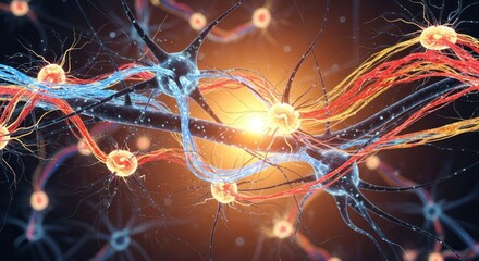 Intricate network of neurons conveying signals, a complex neural system visualized