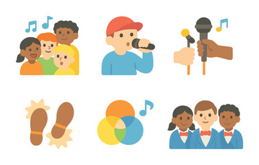 Acapella Group Icons. Flat vector mini-illustrations Acapella performance groups in colors children's